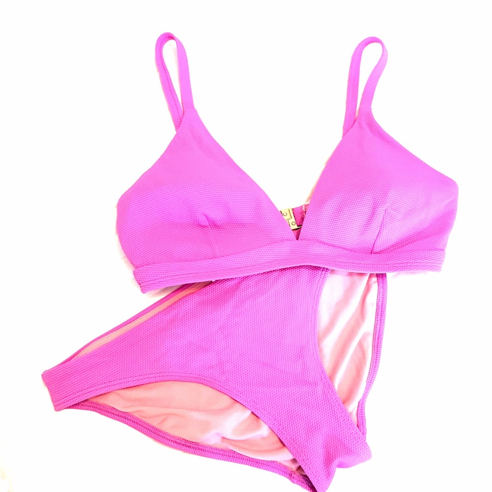 Boden Bright Pink Textured Bikini Set